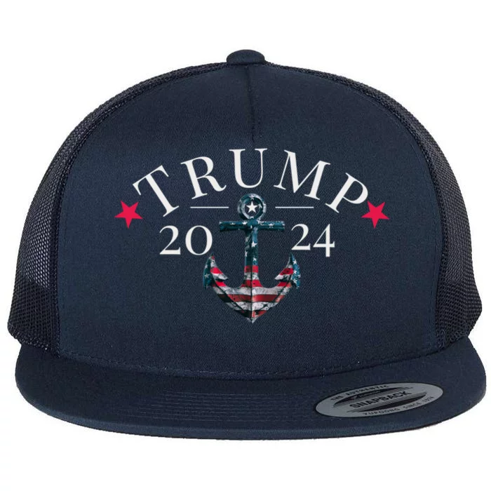 Trump 2024 Election American Flag Anchor Cool Gift Flat Bill Trucker Hat