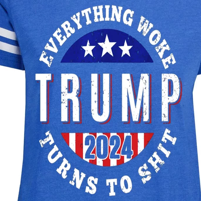 Trump 2024 Everything Woke Turns To Shit Funny Political Enza Ladies Jersey Football T-Shirt