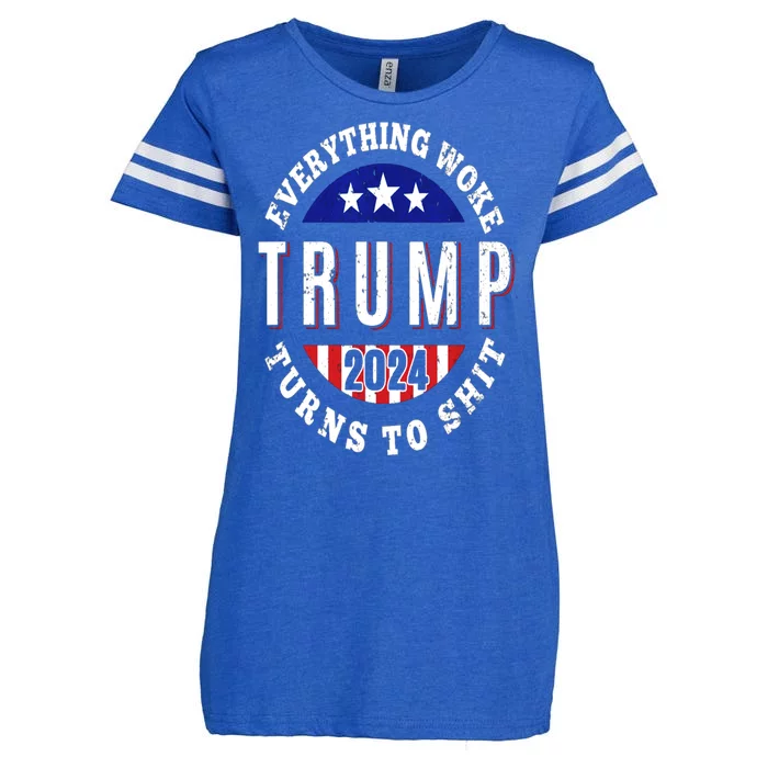 Trump 2024 Everything Woke Turns To Shit Funny Political Enza Ladies Jersey Football T-Shirt