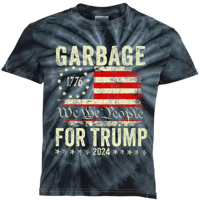 Trump 2024 Election Garbage Vote For Trump President Us Flag Kids Tie-Dye T-Shirt