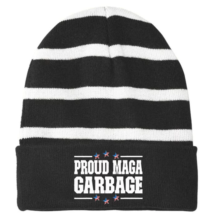 Trump 2024 Election Proud Maga Garbage Vote Trump President Striped Beanie with Solid Band