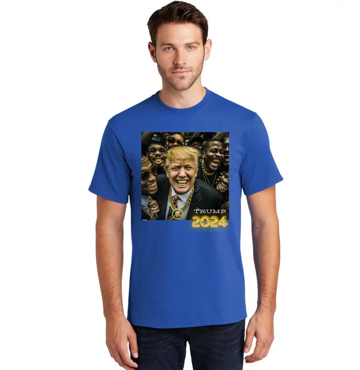 Trump 2024 Election Gold Th Maga Hood Gangsta Gift Tall T-Shirt