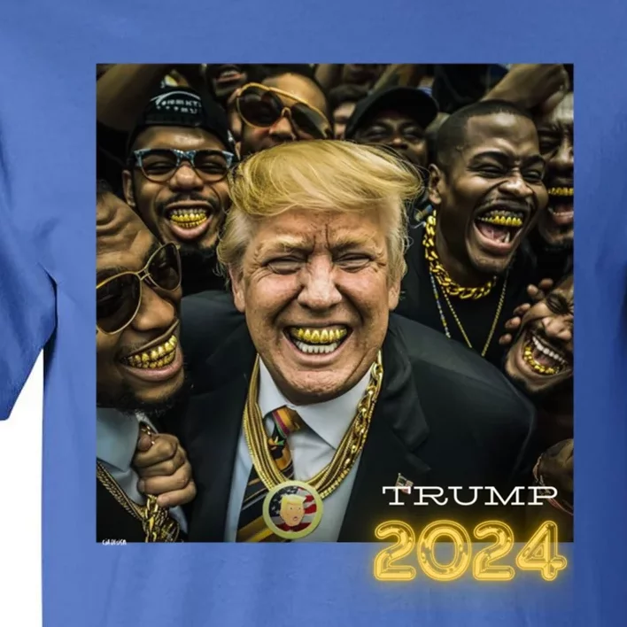 Trump 2024 Election Gold Th Maga Hood Gangsta Gift Tall T-Shirt