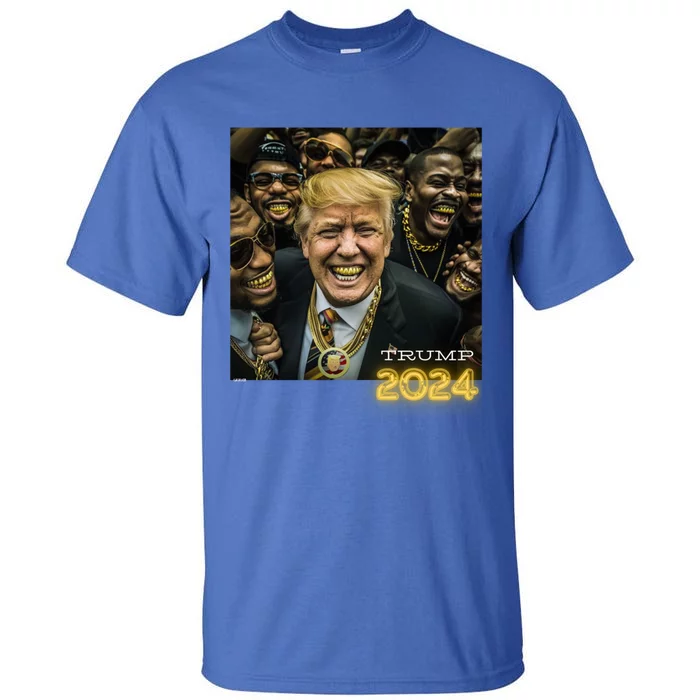 Trump 2024 Election Gold Th Maga Hood Gangsta Gift Tall T-Shirt