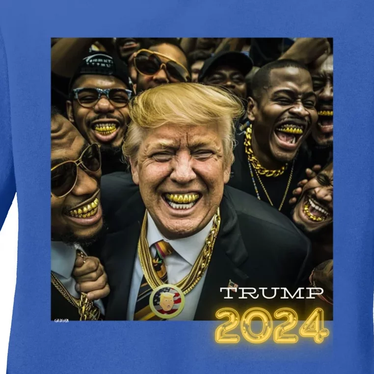 Trump 2024 Election Gold Th Maga Hood Gangsta Gift Ladies Long Sleeve Shirt