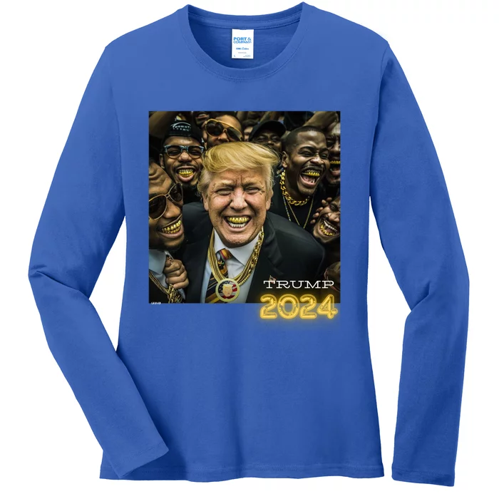 Trump 2024 Election Gold Th Maga Hood Gangsta Gift Ladies Long Sleeve Shirt