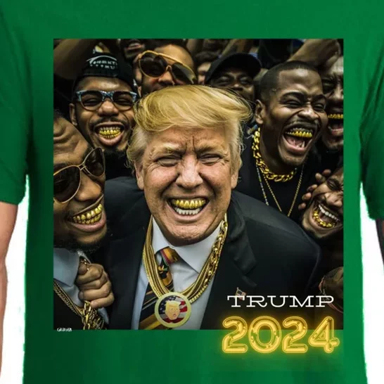 Trump 2024 Election Gold Th Maga Hood Gangsta Gift Pajama Set