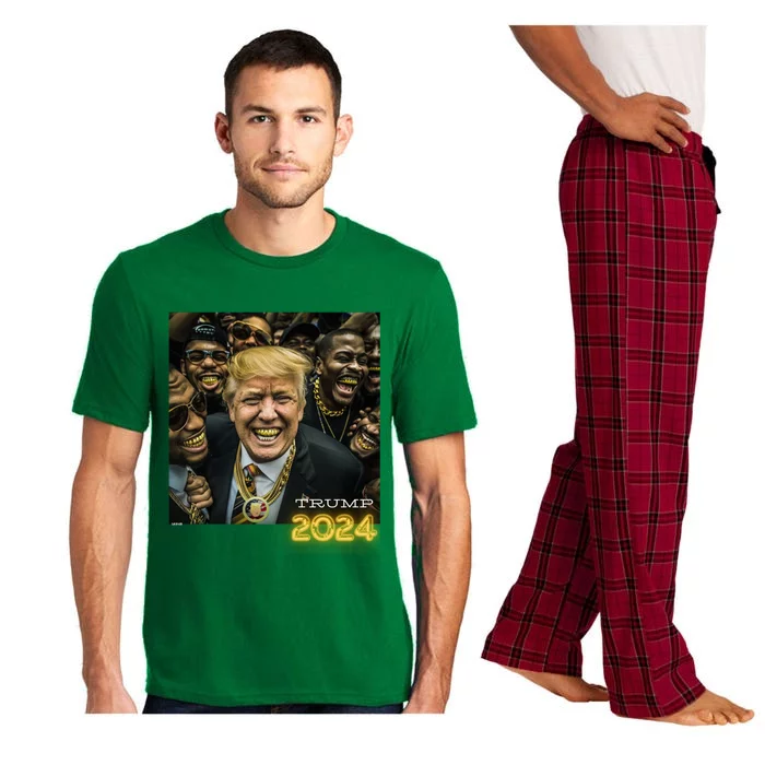 Trump 2024 Election Gold Th Maga Hood Gangsta Gift Pajama Set