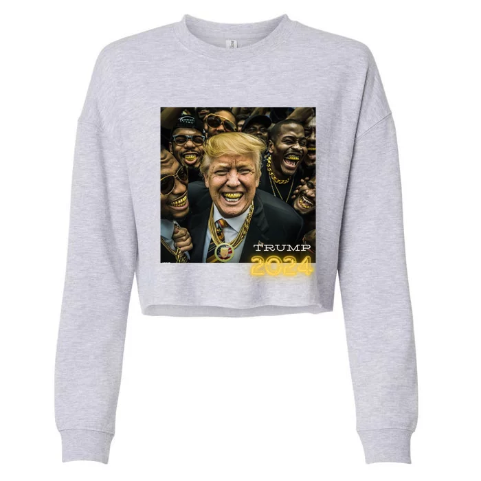 Trump 2024 Election Gold Th Maga Hood Gangsta Gift Cropped Pullover Crew