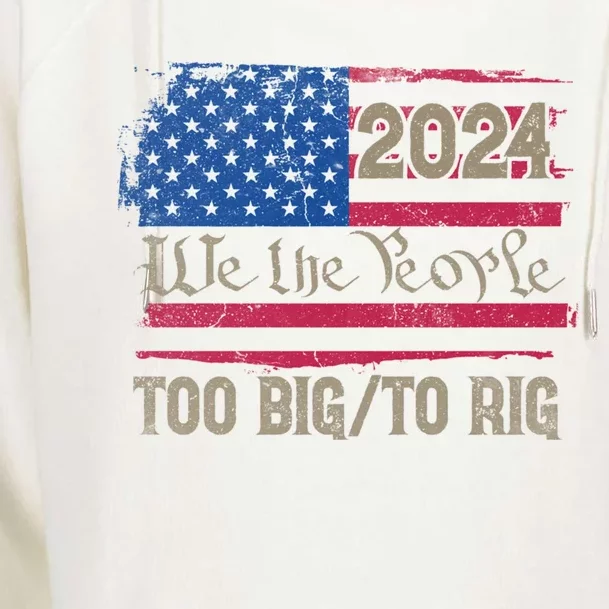 Trump 2024 Election Usa Flag Too Big To Rig Vote Felon Gift Womens Funnel Neck Pullover Hood