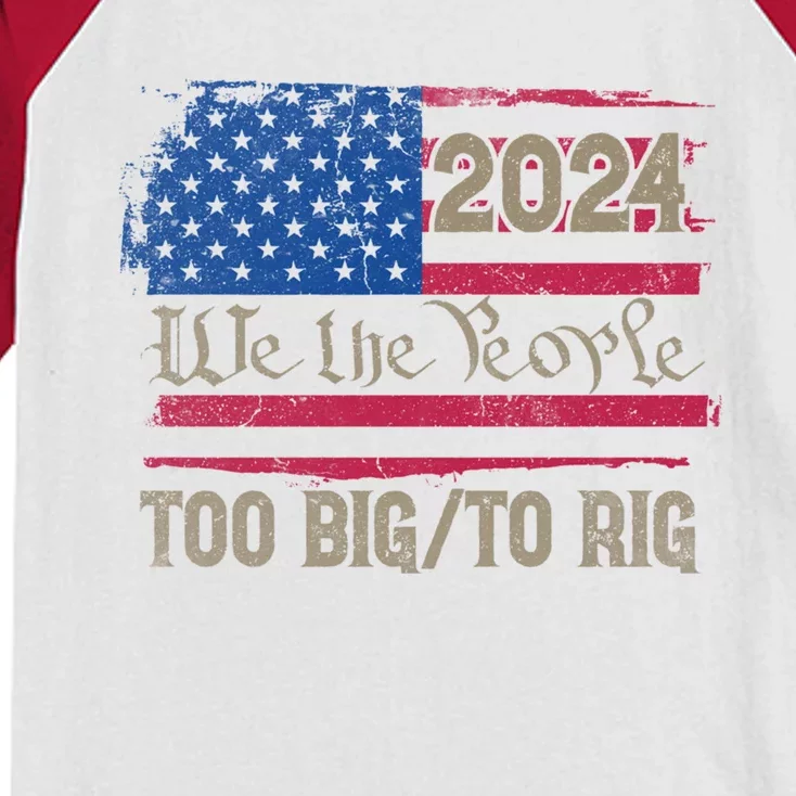 Trump 2024 Election Usa Flag Too Big To Rig Vote Felon Gift Kids Colorblock Raglan Jersey