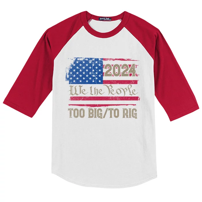 Trump 2024 Election Usa Flag Too Big To Rig Vote Felon Gift Kids Colorblock Raglan Jersey