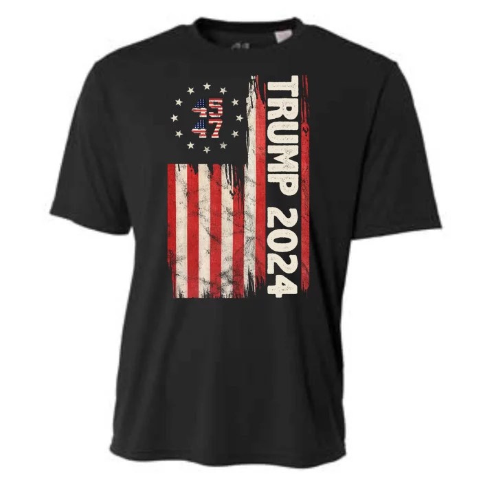 Trump 2024 Election 45 47 Vintage American Flag Cooling Performance Crew T-Shirt