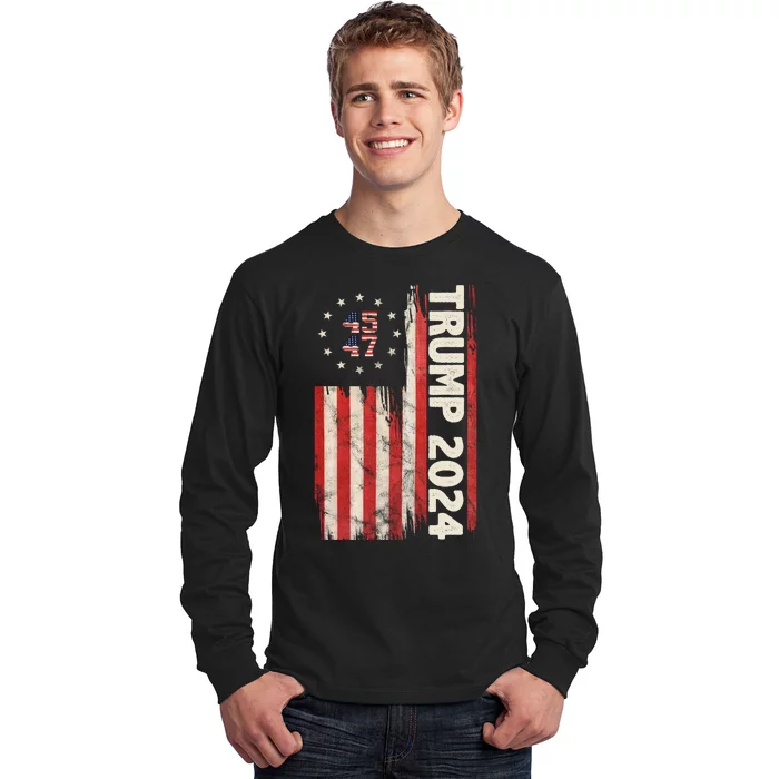 Trump 2024 Election 45 47 Vintage American Flag Long Sleeve Shirt