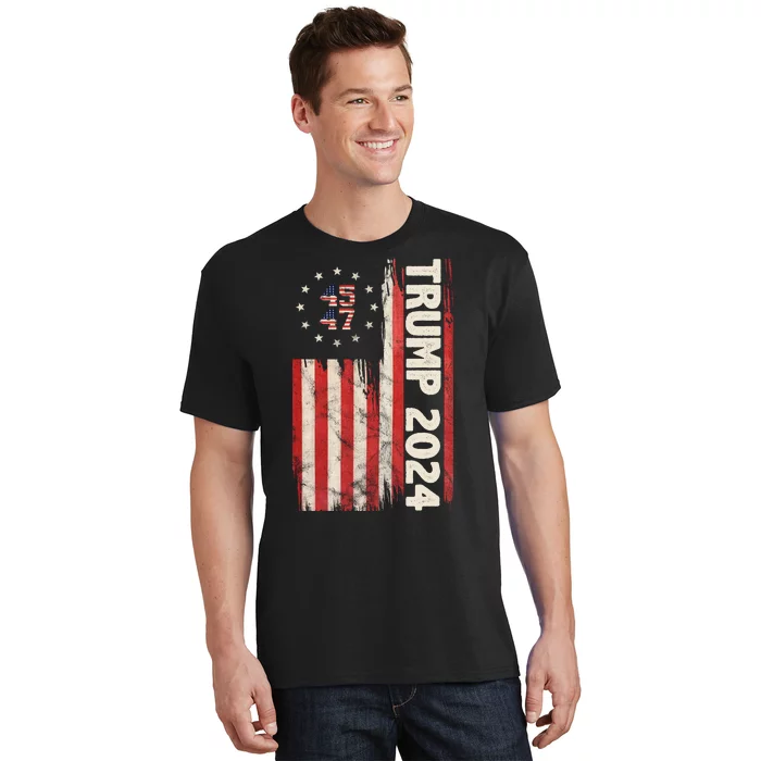 Trump 2024 Election 45 47 Vintage American Flag T-Shirt