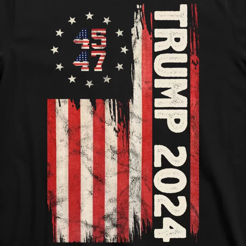 Trump 2024 Election 45 47 Vintage American Flag T-Shirt