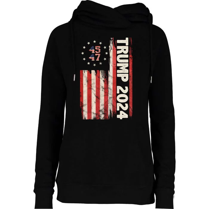 Trump 2024 Election 45 47 Vintage American Flag Womens Funnel Neck Pullover Hood