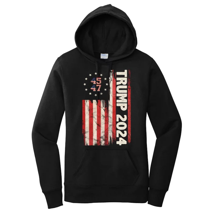 Trump 2024 Election 45 47 Vintage American Flag Women's Pullover Hoodie