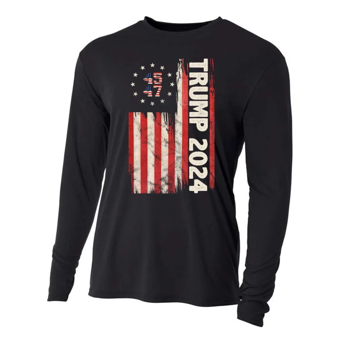 Trump 2024 Election 45 47 Vintage American Flag Cooling Performance Long Sleeve Crew