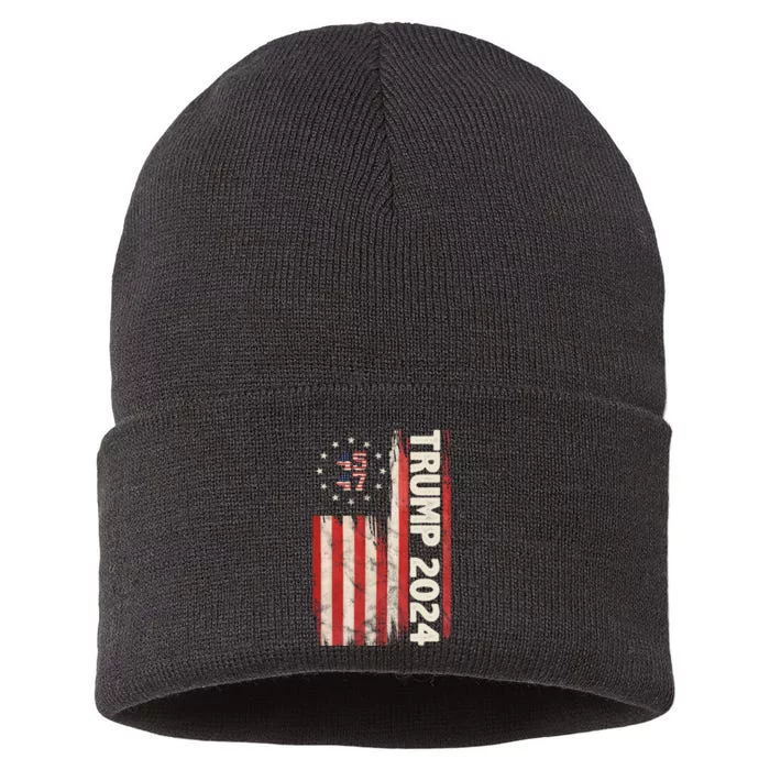 Trump 2024 Election 45 47 Vintage American Flag Sustainable Knit Beanie