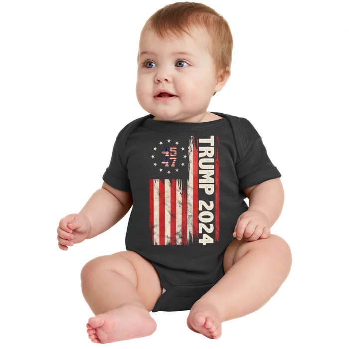 Trump 2024 Election 45 47 Vintage American Flag Baby Bodysuit