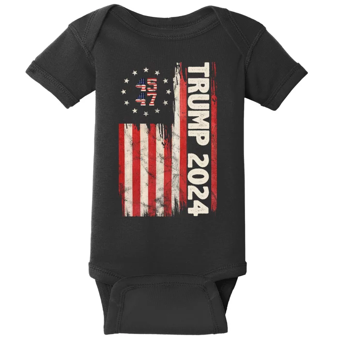 Trump 2024 Election 45 47 Vintage American Flag Baby Bodysuit