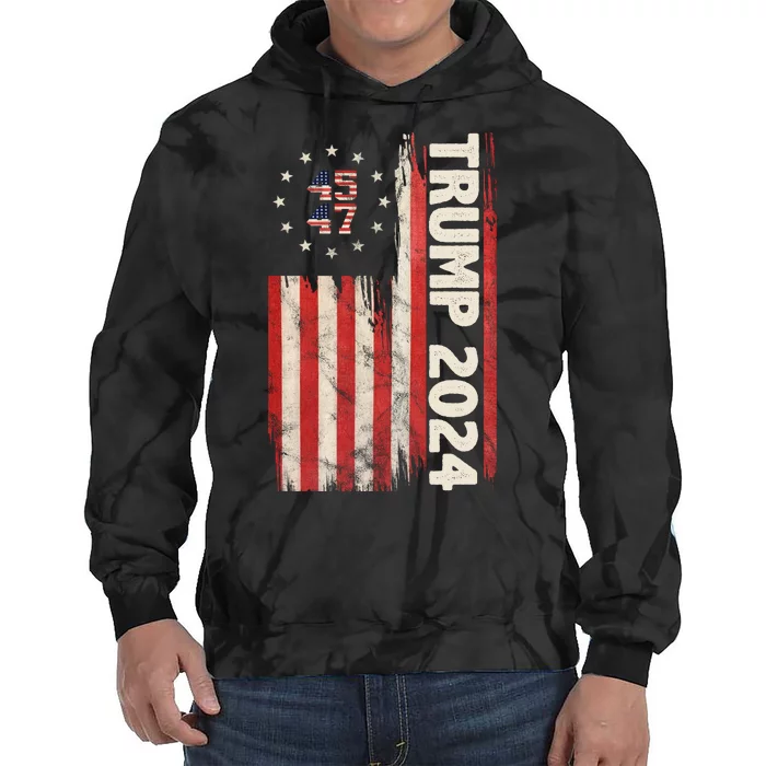 Trump 2024 Election 45 47 Vintage American Flag Tie Dye Hoodie