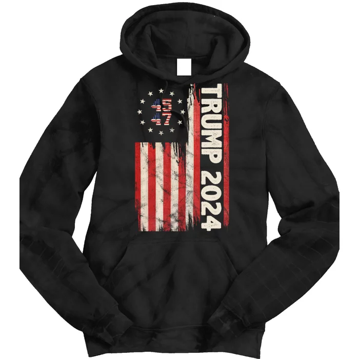 Trump 2024 Election 45 47 Vintage American Flag Tie Dye Hoodie