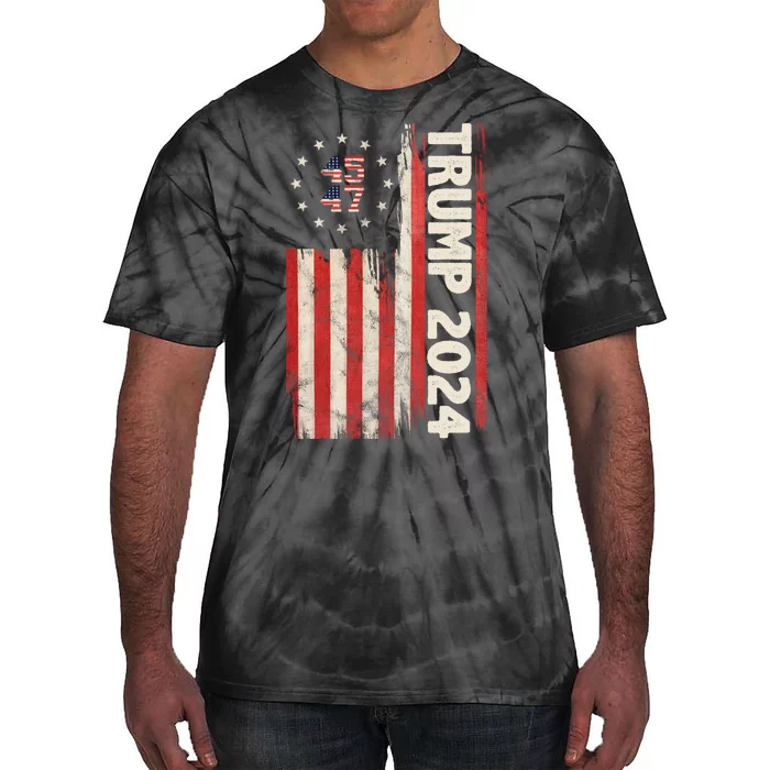 Trump 2024 Election 45 47 Vintage American Flag Tie-Dye T-Shirt