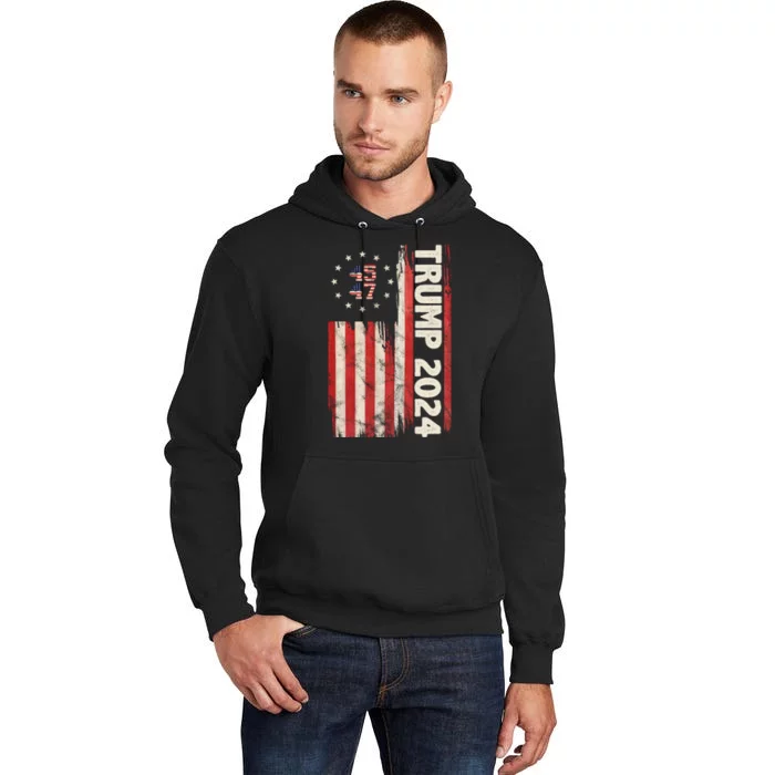 Trump 2024 Election 45 47 Vintage American Flag Tall Hoodie