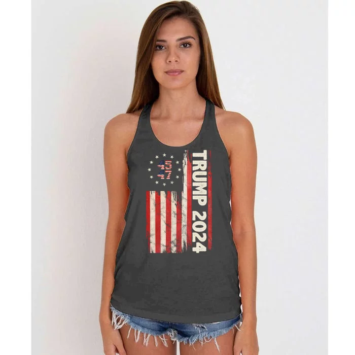 Trump 2024 Election 45 47 Vintage American Flag Women's Knotted Racerback Tank