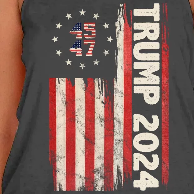 Trump 2024 Election 45 47 Vintage American Flag Women's Knotted Racerback Tank