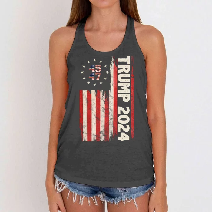 Trump 2024 Election 45 47 Vintage American Flag Women's Knotted Racerback Tank