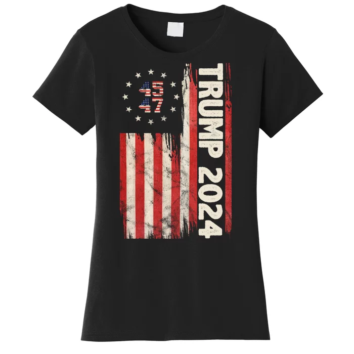 Trump 2024 Election 45 47 Vintage American Flag Women's T-Shirt