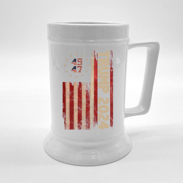 Trump 2024 Election 45 47 Vintage American Flag Front & Back Beer Stein