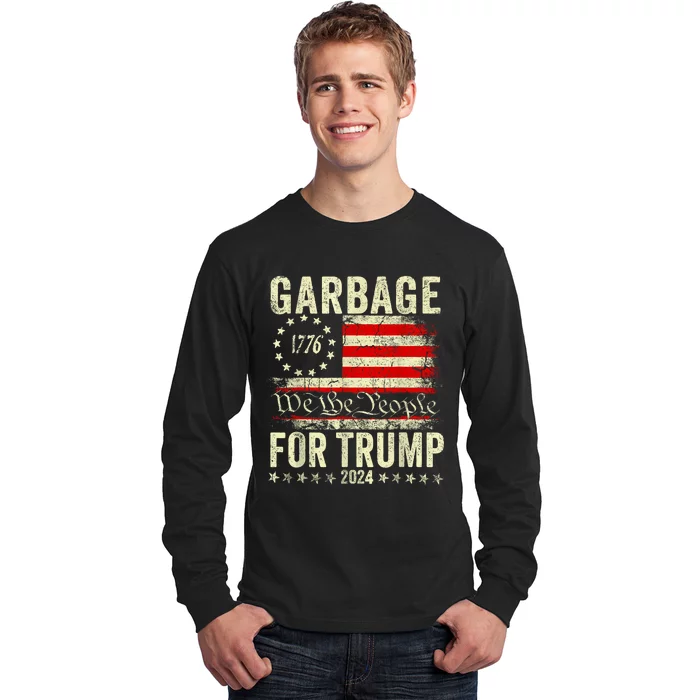 Trump 2024 Election Garbage Vote For Trump President Us Flag Long Sleeve Shirt