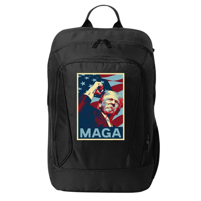 Trump 2024 Fight Fist Pump Us Flag Vintage Style Poster Maga Gift City Backpack