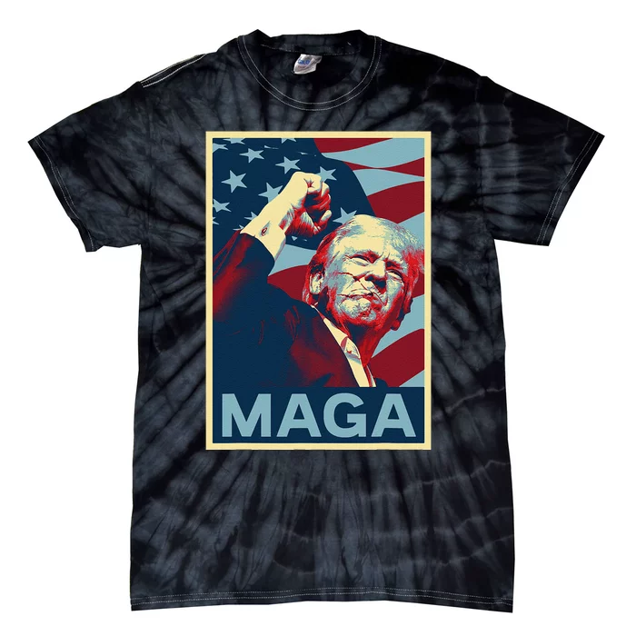 Trump 2024 Fight Fist Pump Us Flag Vintage Style Poster Maga Gift Tie-Dye T-Shirt