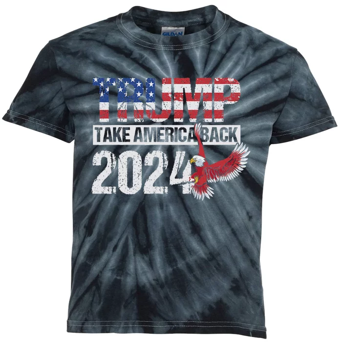 Trump 2024 Flag Take America Back Women Kids Tie-Dye T-Shirt