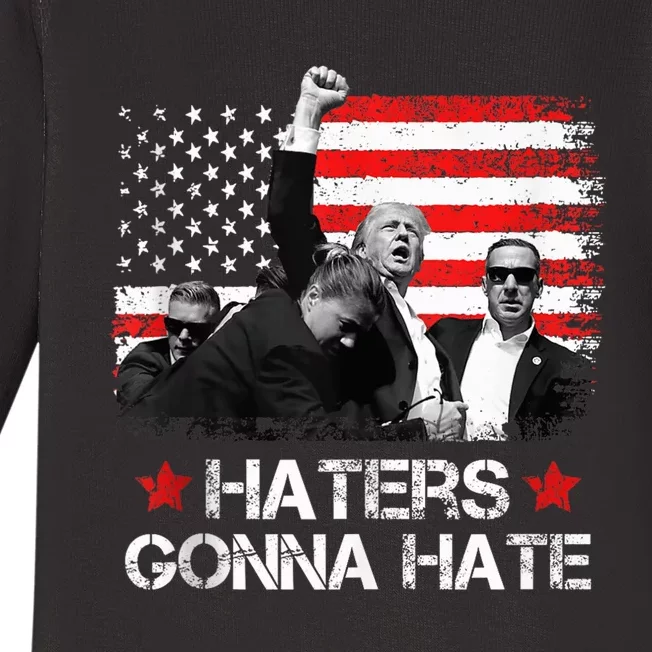 Trump 2024 Flag Haters Gonna Hate Pennsylvania Rally Trump Baby Long Sleeve Bodysuit