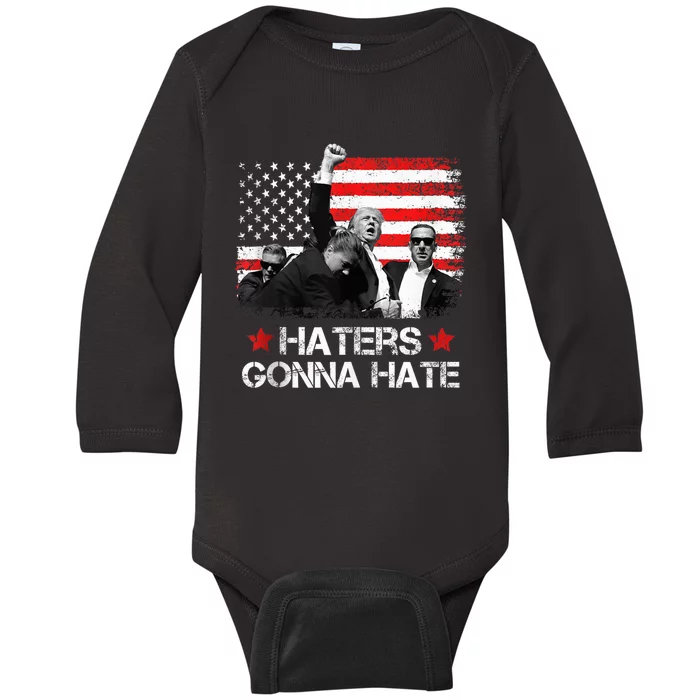 Trump 2024 Flag Haters Gonna Hate Pennsylvania Rally Trump Baby Long Sleeve Bodysuit