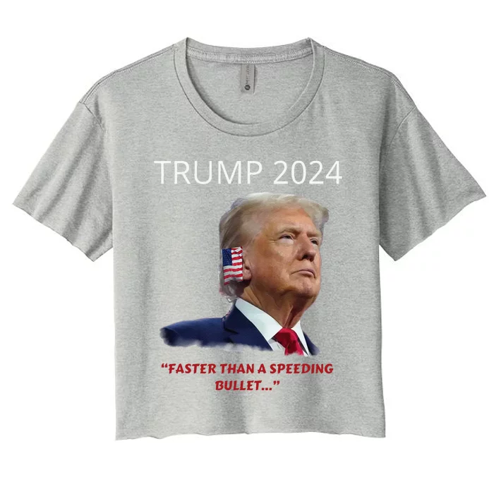 Trump 2024 Faster Than A Speeding Bullet Patriotic Graphic Women's Crop Top Tee