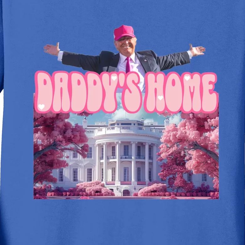 Trump 2024 Funny Trump Pink Daddys Home Cool Gift Kids Long Sleeve Shirt