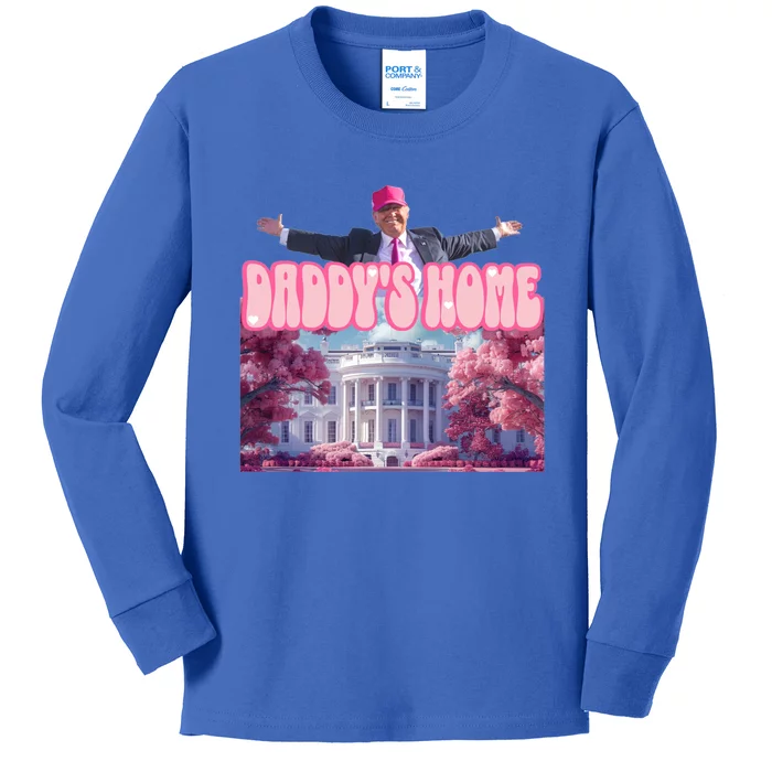 Trump 2024 Funny Trump Pink Daddys Home Cool Gift Kids Long Sleeve Shirt