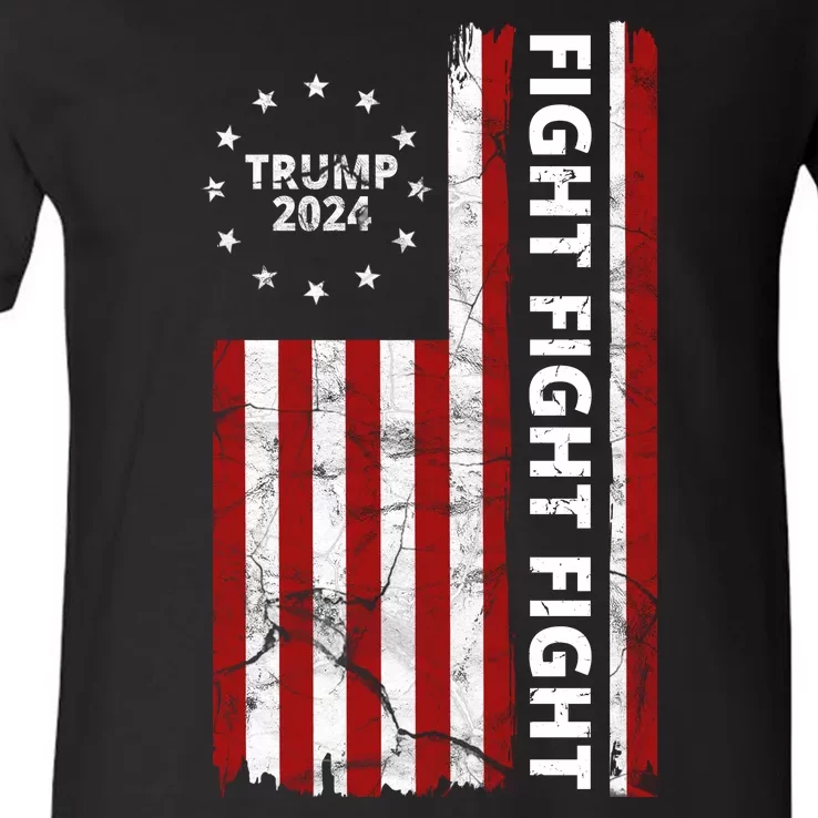 Trump 2024 Fight Fight Fight Usa Flag V-Neck T-Shirt