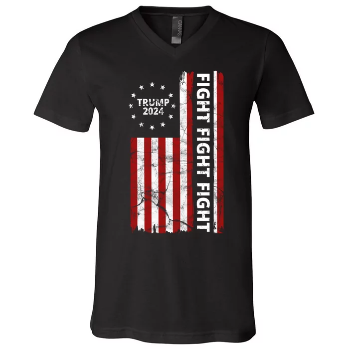 Trump 2024 Fight Fight Fight Usa Flag V-Neck T-Shirt