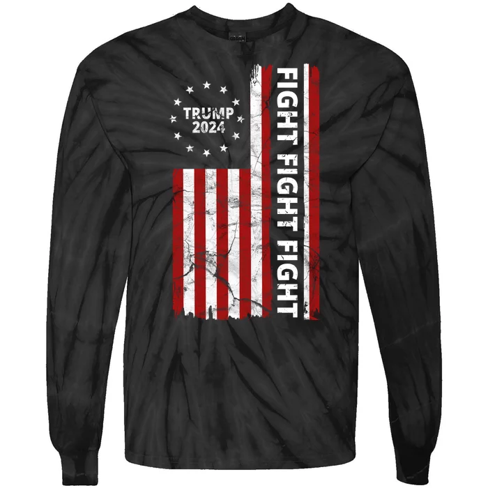 Trump 2024 Fight Fight Fight Usa Flag Tie-Dye Long Sleeve Shirt