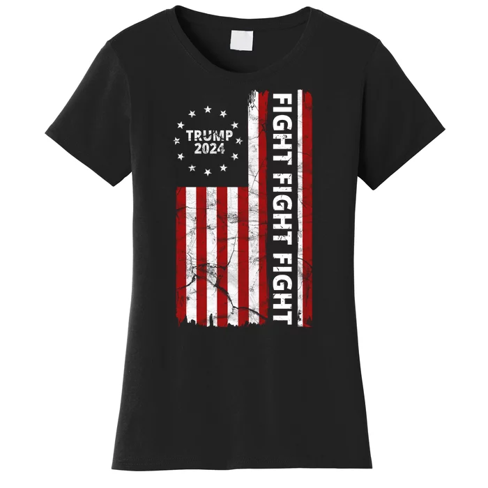 Trump 2024 Fight Fight Fight Usa Flag Women's T-Shirt