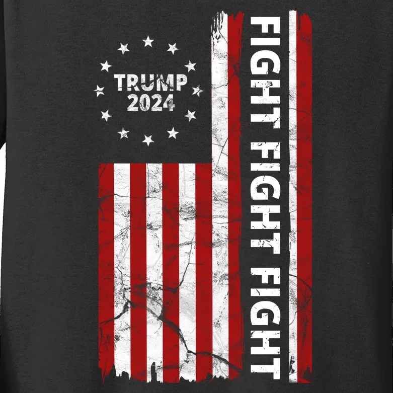 Trump 2024 Fight Fight Fight Usa Flag Kids Long Sleeve Shirt