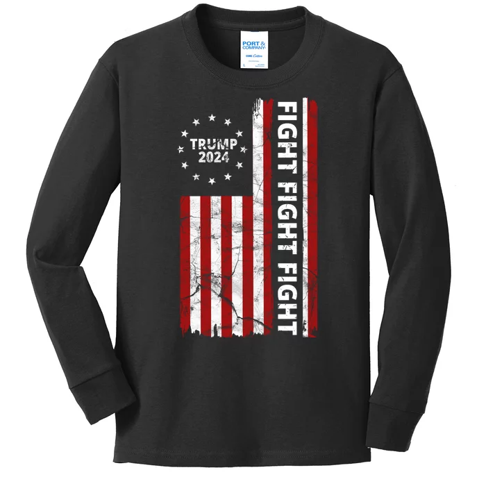 Trump 2024 Fight Fight Fight Usa Flag Kids Long Sleeve Shirt